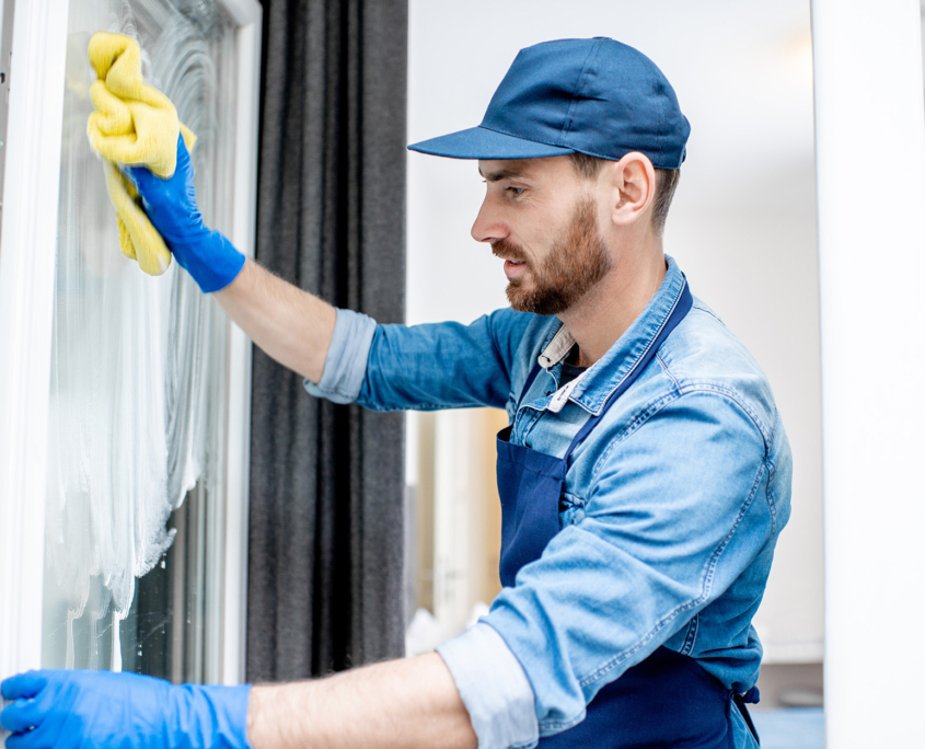 Janitor Wiping Exterior Window