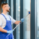 Professional Window Cleaner Washing Office Building Glass